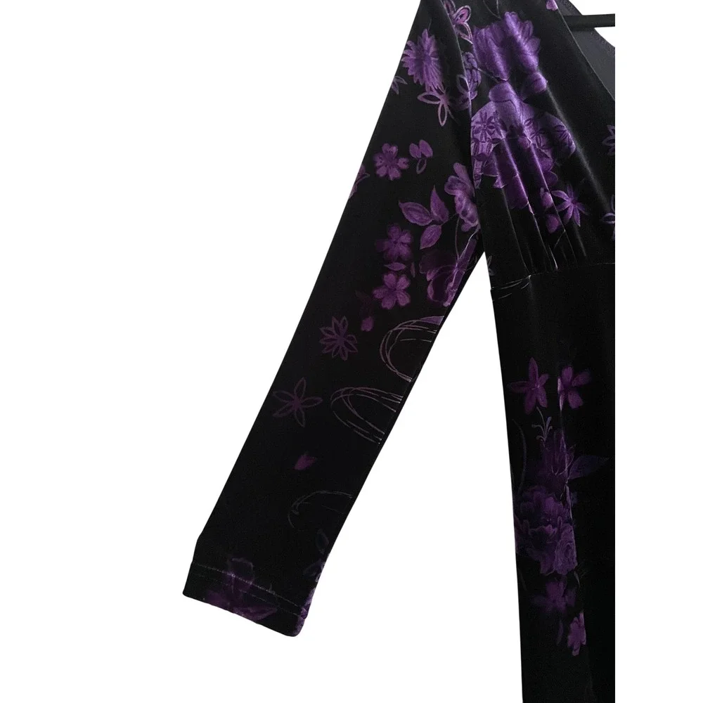 Vintage 90s Y2K Purple Velvet Floral Babydoll Maxi Dress 12 Fairy Grunge Goth - Picture 5 of 9